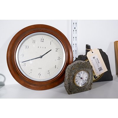 Three Vintage Clocks including Two Mounted in Stone