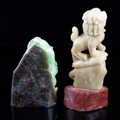 Two Oriental Carved Hardstone and Soapstone Figurines