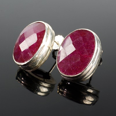 New Pair of Sterling Silver and Faceted Natural Ruby Earrings
