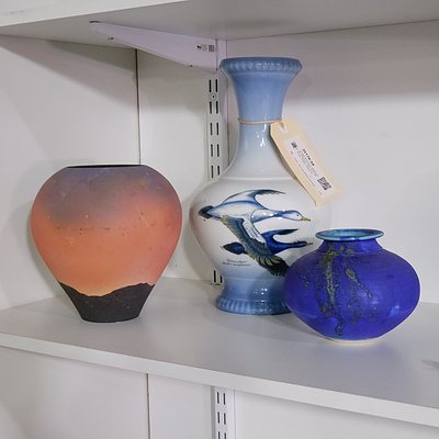 Vintage Bareuther Waldsassein Porcelain Vase and Two Studio Pottery Vases (3)