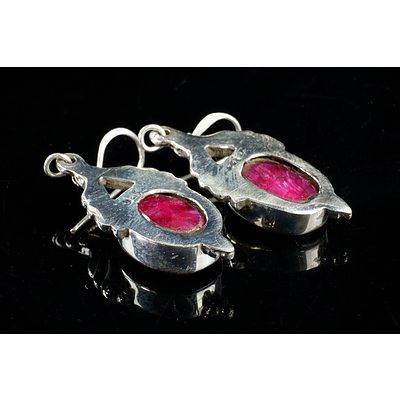 New Pair of Sterling Silver and Faceted Natural Ruby Drop Earrings