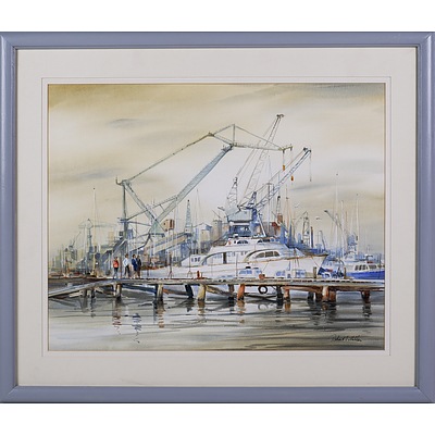 Robert T. Miller (born 1916), The Busy Pier, Watercolour