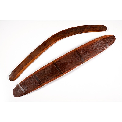 Hand-Carved Aboriginal Shield and Boomerang (2)