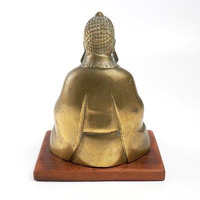 Vintage Sitting Brass Buddha on Wooden Stand