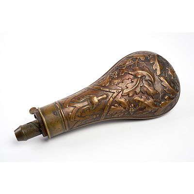 Antique Victorian Embossed Brass Powder Flask