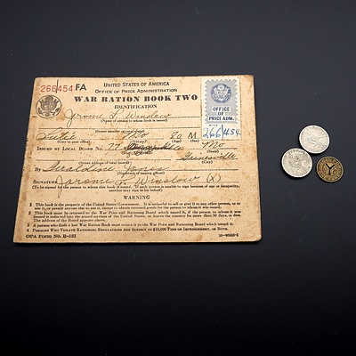 American War Ration Book, New York Transit Token, Army Philippine Coins