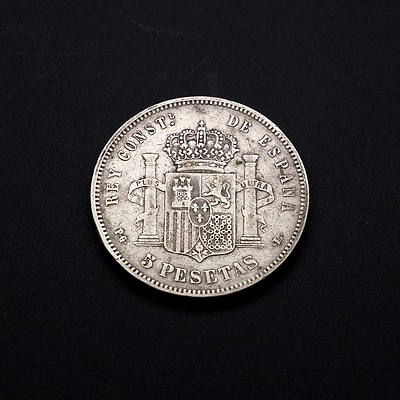 1893 Spanish Silver 5 Pesetas Coin