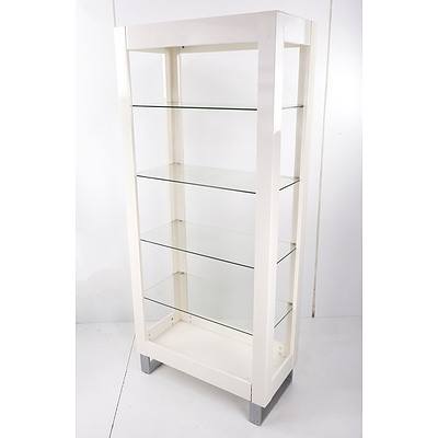 Contemporary White Melamine and Glass Book/Display shelf