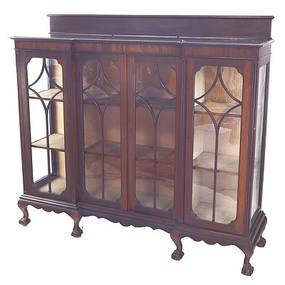 Antique Breakfront Sideborad Display Cabinet with Astragal Doors and Carved Claw Feet