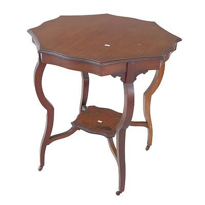 Arts and Crafts Occasional Table with Scalloped Top and Small shelf Below