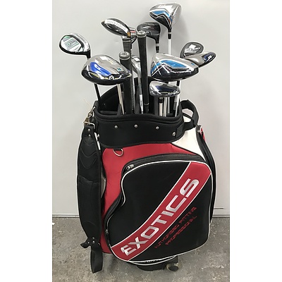 Tour Edge Exotics Golf Bag With Assorted Clubs and Accessories