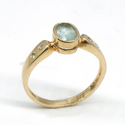 9ct Yellow Gold Pale Blue Topaz and RBC Diamond Ring
