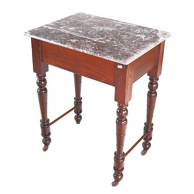 Small Edwardian Stained Pine Hall Table with Fitted Marble Top