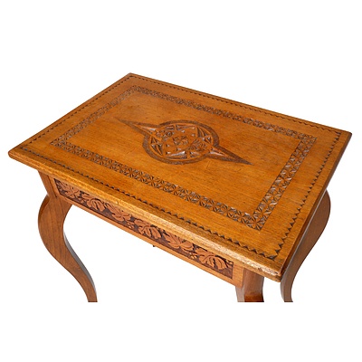 Arts and Crafts Maple Occasional Table with Chip Carved Decoration and Maple Leaf Boarder, Early to Mid 20th Century