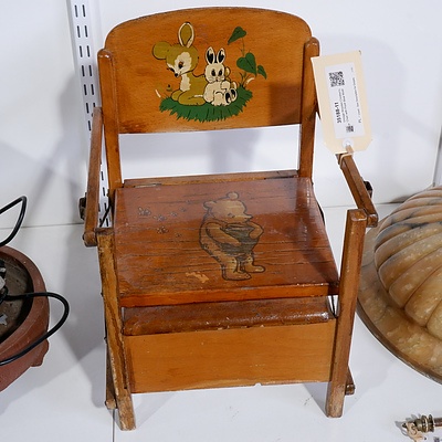 Vintage Wooden Children's Chair with Pooh Bear Motif