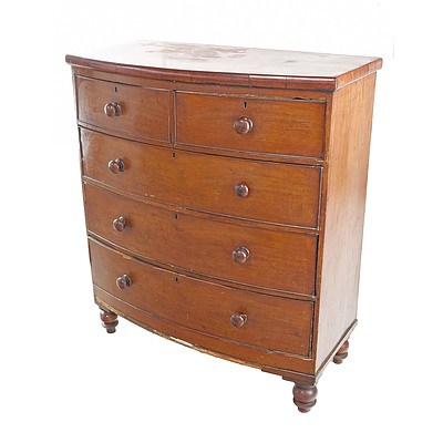 Victorian Mahogany Bow Front Chest of Five Drawers Circa 1870s