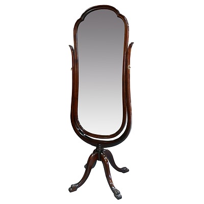 Antique DCW& Co Cheval Mirror in Cherrywood on Claw Feet, Early 20th Century