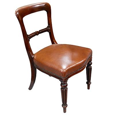 Victorian Mahogany Side Chair with Carved Back Slat and Later Leather Upholstery