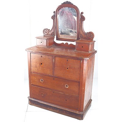 Victorian Cedar Dressing Chest of Four Drawers with Mirror Above