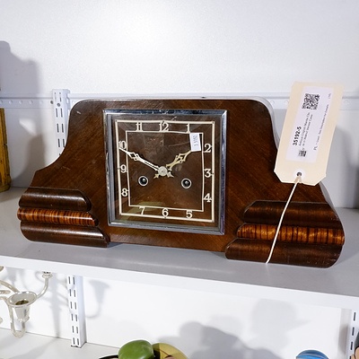 Antique English Mantle Clock in Walnut Veneer Case