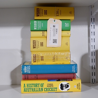 Quantity Eight Cricket Related Books Including Six Wisden Cricketers Almanacks and More