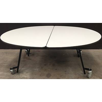 Round Collapsible Function Table On Castors - Lot Of Six