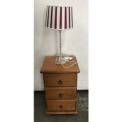 Pine Bedside Table With Lamp