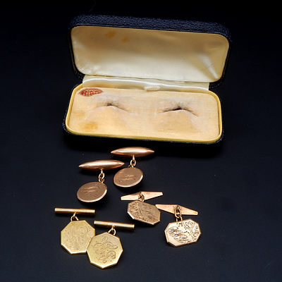 Three Pairs of Antique 9ct Yellow and Rose Gold Cufflinks, Including Willis, 16.8g