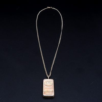 Silver Ingot Pendant in a Silver Chain, 7.5g