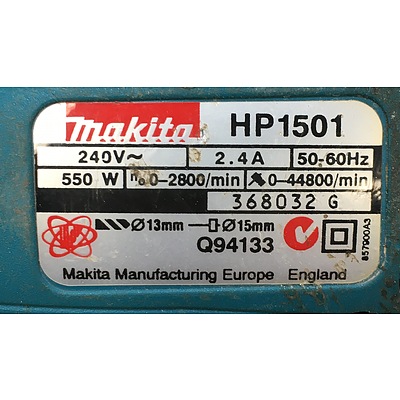 Makita HP1501 Hammer Drill And Assorted Hardware