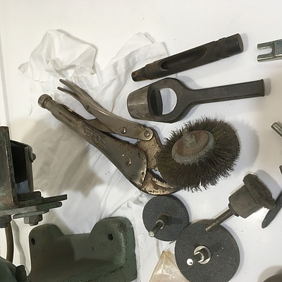 GMF Industrial Grinder, Leather Punches And Assorted Grinding Components