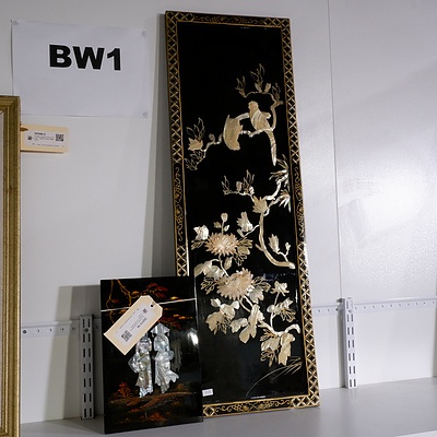 Two Eastern Lacquerware and Mother of Pearl Artwork Panels