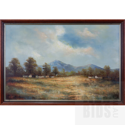 W. Hansen, Untitled (Landscape with Mountain, Oil on Canvas on Board