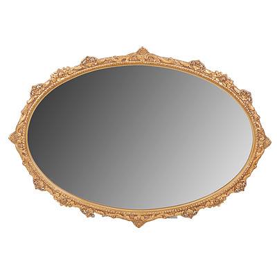 Antique Style Gilded Wood and Plaster Oval Bevelled Edge Mirror