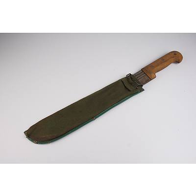 Vintage Machete with Timber Handle and Canvas Sheath