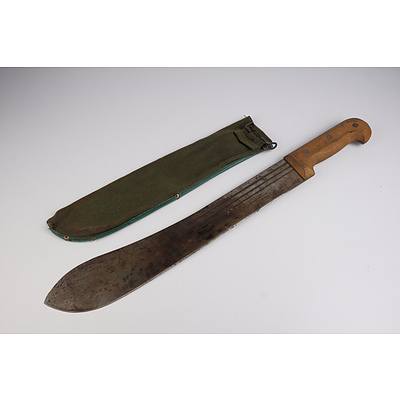 Vintage Machete with Timber Handle and Canvas Sheath