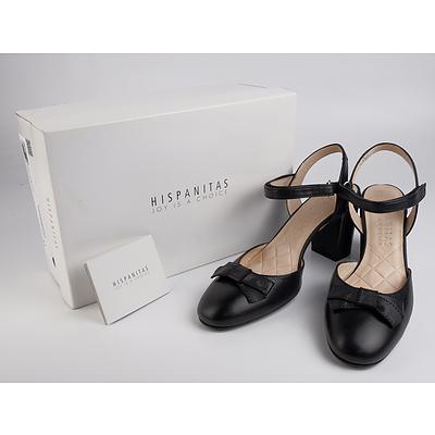 Hispanitas Spanish Black Leather Antonio Barbato Shoes with Block Heel - New in Original Box