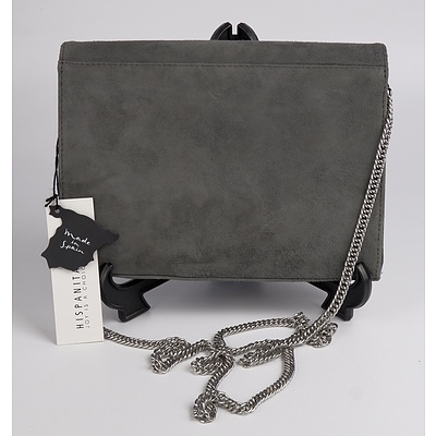 Hispanitas Spanish Grey Suede Shoulder Bag or Clutch with Removable Chain Strap - New with tag