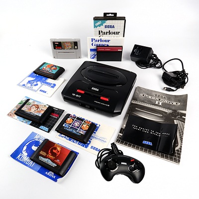 Sega Mega Drive with Accessories, Cables and Five Games