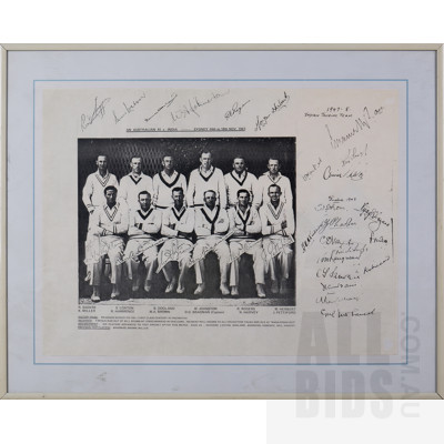 Framed Reproduction Photograph of 1947 Australian XI vs India - With Facsimile Signatures