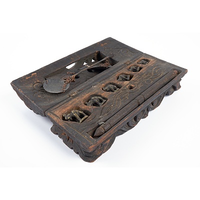 Antique Burmese Opium Scales Complete with Rare Set of Elephant Form Weights in Hand carved and Decorated Box - Circa 1900