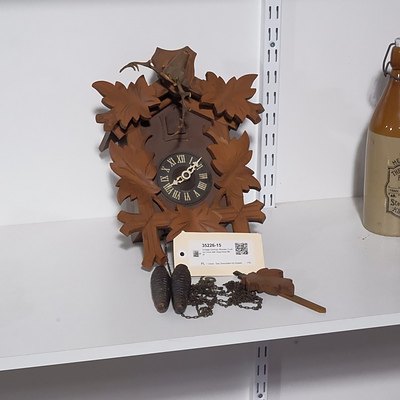 Vintage German Wooden Cuckoo Clock with Stag Head Motif
