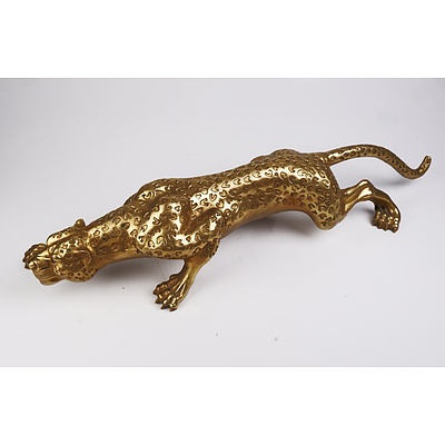 Large Vintage Brass Jaguar Figurine