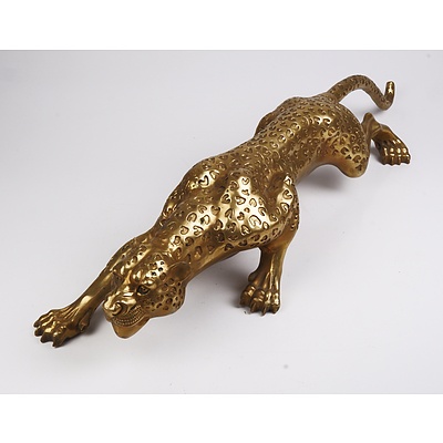 Large Vintage Brass Jaguar Figurine