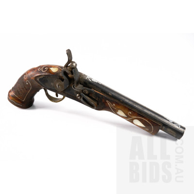 Replica Antique Flintlock pistol with Mother of Pearl Inlay