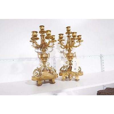 Pair of French Antique Style Gilt Brass Six Branch Candelabra (2)