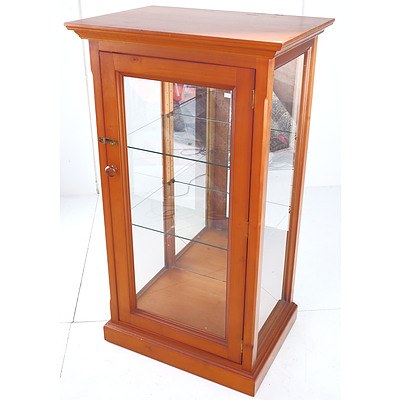 Pine Mirror Back Display Cabinet witth Light and Glass Door, Sides and Shelves