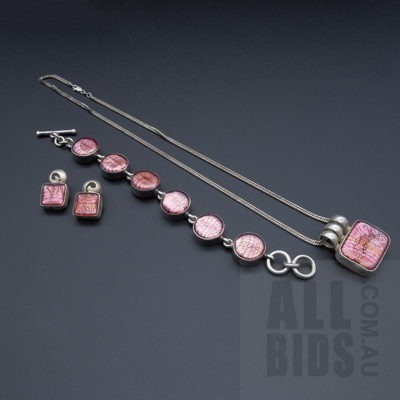 Sterling Silver and Venetian Glass Necklace with Matching Bracelet and Earrings