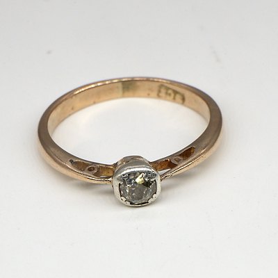 9ct Yellow Gold Solitaire Ring with Old Mine Cut Diamond 0.20ct (J Si), 1.3g