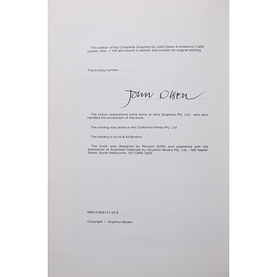 'John Olsen, My Complete Graphics 1957-1979', Introduction by Lou Klepac, Australian Galleries, Gryphon Books 1980